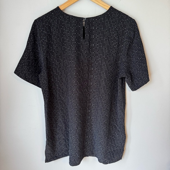 Eileen Fisher Black Morse Code Tencel Short Sleeve Flowy Boxy Blouse Size 10 - Picture 3 of 10